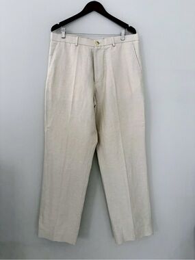 Men’s Linen-Blend Classic Fit Trouser Pants size 36/32 Cream Herringbone Neutral